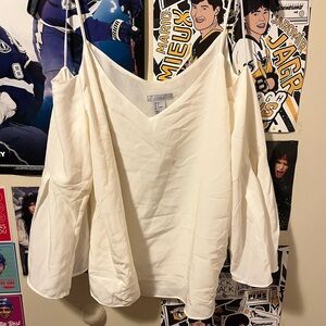 Elegant Cream Bell Sleeve Linen Off Shoulder Blouse